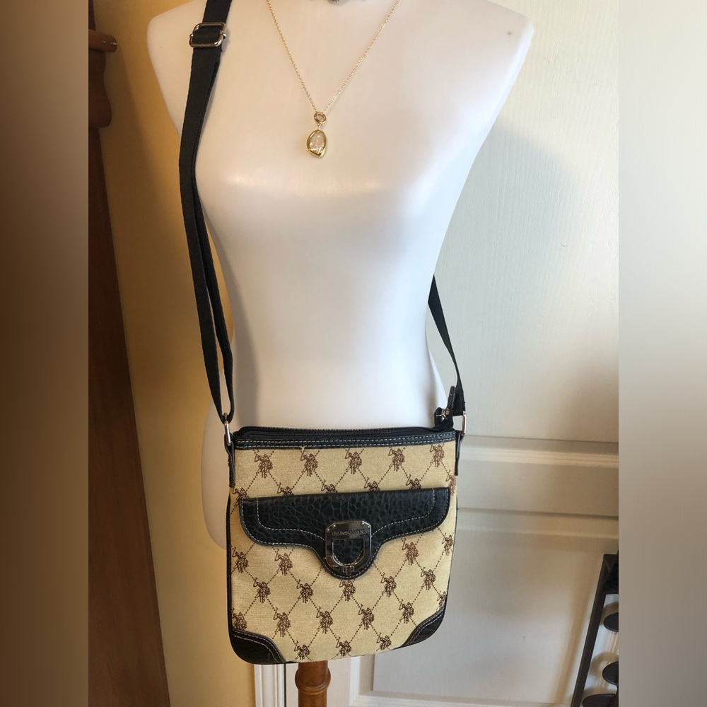 Polo Assn. Black and Beige Patterned Crossbody Bag